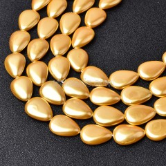 Golden Yellow Shell Pearl Smooth Flat Teardrop Beads Strands, Approx 13x18mm, 38cm/strand