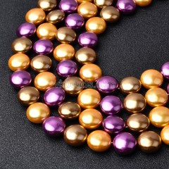 Multicolor Shell Pearl Flat Round Puffy Disc/Coin Beads Strands, Approx 14mm, 38cm/strand