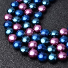 Multicolor Shell Pearl Flat Round Puffy Disc/Coin Beads Strands, Approx 12mm, 38cm/strand