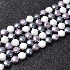 Multicolor Shell Pearl Flat Round Puffy Disc/Coin Beads Strands, Approx 10mm, 38cm/strand
