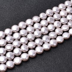 Light Pink Shell Pearl Flat Round Puffy Disc/Coin Beads Strands, Approx 10mm, 38cm/strand