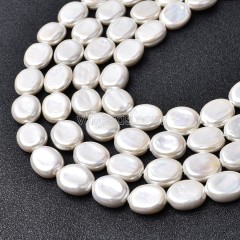 White Shell Pearl Flat Round Disc/Coin Beads Strands, Approx 12x14-16mm, 38cm/strand