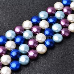 Multicolor Shell Pearl Flat Round Puffy Disc/Coin Beads Strands, Approx 14mm, 38cm/strand