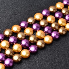 Multicolor Shell Pearl Flat Round Puffy Disc/Coin Beads Strands, Approx 14mm, 38cm/strand