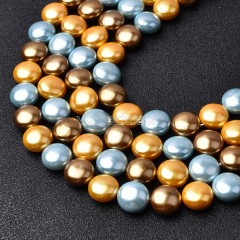 Multicolor Shell Pearl Flat Round Puffy Disc/Coin Beads Strands, Approx 12mm, 38cm/strand