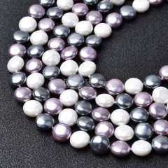 Multicolor Shell Pearl Flat Round Puffy Disc/Coin Beads Strands, Approx 10mm, 38cm/strand