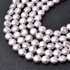 Light Pink Shell Pearl Flat Round Puffy Disc/Coin Beads Strands, Approx 10mm, 38cm/strand