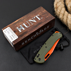 Benchmade Hunt Taggedout AXIS Folding Knife 3.46" CPM-154 Stonewashed Clip Point Blade, Green Grivory Handles - 15535