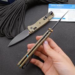 Benchmade 535 Bugout AXIS Folding Knife 3.24" S30V Satin Plain Blade, Brown Grivory Handles