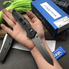 Benchmade 940-1 Osborne Folding Knife 3.42" S90V Stonewash Plain Blade, Carbon Fiber Handles