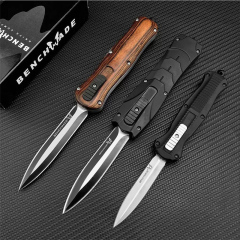 Benchmade 3300 Infidel Dagger AUTO OTF Knife 3.81" D2 Black Double Edge Blade, Wood Handles-A016