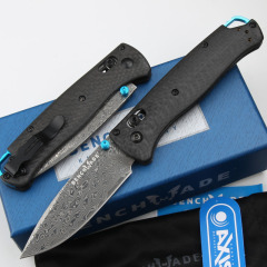 Benchmade 535 Bugout AXIS Folding Knife 3.07" Damascus Satin Plain Blade, Carbon Fiber Handles