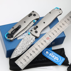 Benchmade 535 Bugout AXIS Folding Knife 3.07" Damascus Satin Plain Blade, TC4 Handles