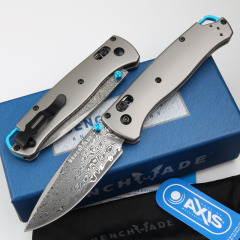 Benchmade 535 Bugout AXIS Folding Knife 3.07" Damascus Satin Plain Blade, TC4 Handles