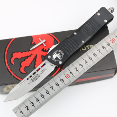 Microtech Troodon AUTO OTF Knife 3.74" M390 Satin Double Edge Dagger Blade, Aviation Aluminum Handles