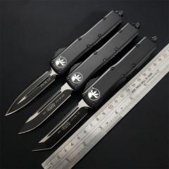 Microtech UTX-85 Tactical AUTO OTF Knife 3.14" Black M390 Plain Blade, Black Aluminum Handles