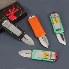 Microtech Exocet OTF Money Clip AUTO Knife 1.96" Black 204P Double Edge Blade, Aluminum Handles