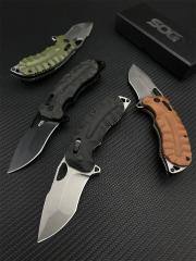 SOG Kiku XR Folding Knife 2.83" CTS-XHP Black Cerakote Plain Blade, Black Linen Micarta Handles