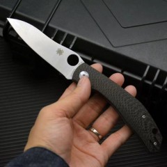 Spy Kapara Folding Knife 3.54" S30V Satin Plain Blade, Carbon Fiber Handles, Compression Lock - C241CF