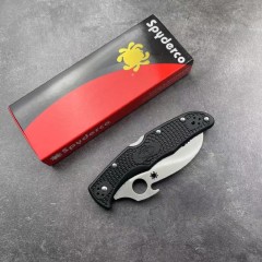 Spyderco C12 Emerson Opener Folding Knife 3.62" VG10 Serrated Blade with Wave, Black FRN Handles, Lockback - C12SBK