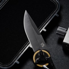 Mantis Hawk Designs Gearhead Folding Knife 2.76" Drop Point Plain Blade, Gray Aluminum Handles