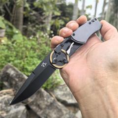 Mantis Hawk Designs Gearhead Folding Knife 2.76" Drop Point Plain Blade, Gray Aluminum Handles