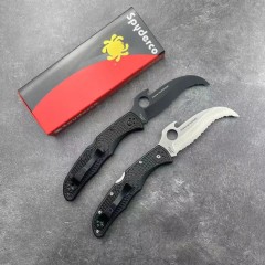 Spyderco C12 Emerson Opener Folding Knife 3.62" VG10 Serrated Blade with Wave, Black FRN Handles, Lockback - C12SBK
