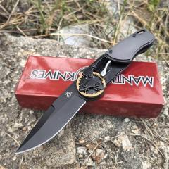 Mantis Hawk Designs Gearhead Folding Knife 2.76" Drop Point Plain Blade, Gray Aluminum Handles