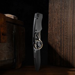Mantis Hawk Designs Gearhead Folding Knife 2.76" Drop Point Plain Blade, Gray Aluminum Handles