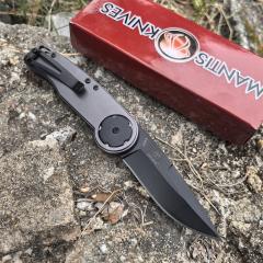 Mantis Hawk Designs Gearhead Folding Knife 2.76" Drop Point Plain Blade, Gray Aluminum Handles