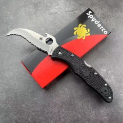 Spyderco C12 Emerson Opener Folding Knife 3.62" VG10 Serrated Blade with Wave, Black FRN Handles, Lockback - C12SBK