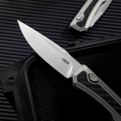 ZT 0556 AUTO Folding Knife 3.35" CPM-MagnaCut Two-Tone Drop Point Blade, Titanium Handles with Carbon Fiber Inlays