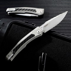 ZT 0556 AUTO Folding Knife 3.35" CPM-MagnaCut Two-Tone Drop Point Blade, Titanium Handles with Carbon Fiber Inlays