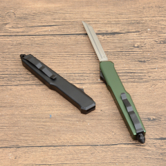 Mini SLM Combat OTF Knife 3.35" CPM-D2 Satin Blade, Aluminum Alloy Handles