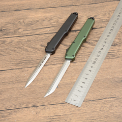 Mini SLM Combat OTF Knife 3.35" CPM-D2 Satin Blade, Aluminum Alloy Handles