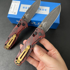 BM 585BK-251 Gold Class Mini Barrage AXIS-Assisted Folding Knife 2.95" S90V Black DLC Plain Blade, G10 Handles