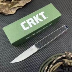 CRKT 7190 Flipper Knife 2.76" 8Cr13mov Combo Drop Blade, Carbon Fiber Handles