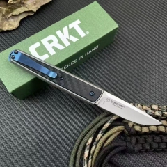 CRKT 7190 Flipper Knife 2.76" 8Cr13mov Combo Drop Blade, Carbon Fiber Handles