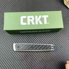 CRKT 7190 Flipper Knife 2.76" 8Cr13mov Combo Drop Blade, Carbon Fiber Handles