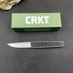 CRKT 7190 Flipper Knife 2.76" 8Cr13mov Combo Drop Blade, Carbon Fiber Handles
