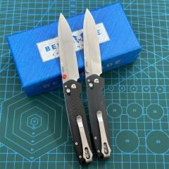BM Mini 485 Bugout AXIS Folding Knife 3.18" M390 Plain Blade, G10/Carbon Fiber Handles - 485BK-2
