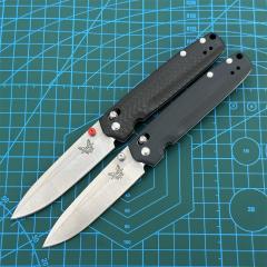 BM Mini 485 Bugout AXIS Folding Knife 3.18" M390 Plain Blade, G10/Carbon Fiber Handles - 485BK-2