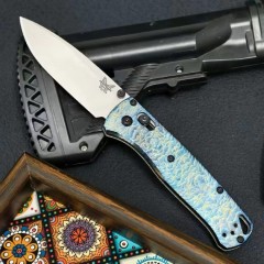 BM Customize 535BK Bugout AXIS Folding Knife 3.15" M390 Satin Plain Blade, TC4 Handles