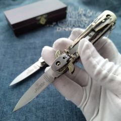 Italy AKC Leverletto By Bill DeShivs OTF AUTO Knife 2.44'' D2 Steel Blade, Natural Antler Handles