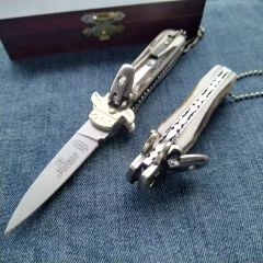 Italy AKC Leverletto By Bill DeShivs OTF AUTO Knife 2.44'' D2 Steel Blade, Natural Antler Handles