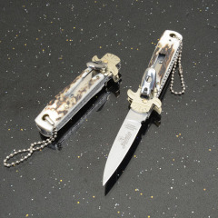 Italy AKC Leverletto By Bill DeShivs OTF AUTO Knife 2.44'' D2 Steel Blade, Natural Antler Handles