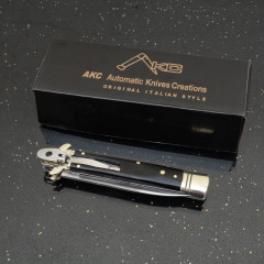 Italy Classical 9'' AKC Leverletto OTF AUTO Knife 3.54" D2 Steel Blade, OX Horn Handles