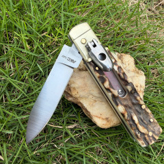 Classical Italy AKC Leverletto By Bill DeShivs OTF AUTO Knife 3.54'' D2 Blade, Natural Antlers Handles