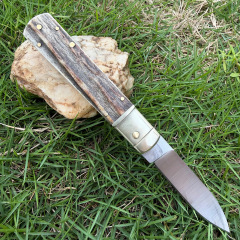Classical Italy AKC Leverletto By Bill DeShivs OTF AUTO Knife 3.54'' D2 Blade, Natural Antlers Handles