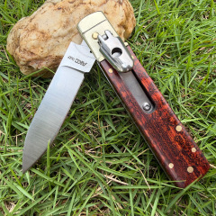 Classical Italy AKC Leverletto By Bill DeShivs OTF AUTO Knife 3.54'' D2 Blade, Copper +Snake Patterned wood Handles